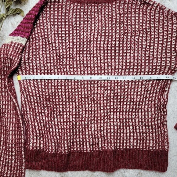 Splendid Magenta Raspberry Color Block Waffle Knit Cozy Sweater Size Small - Picture 12 of 13